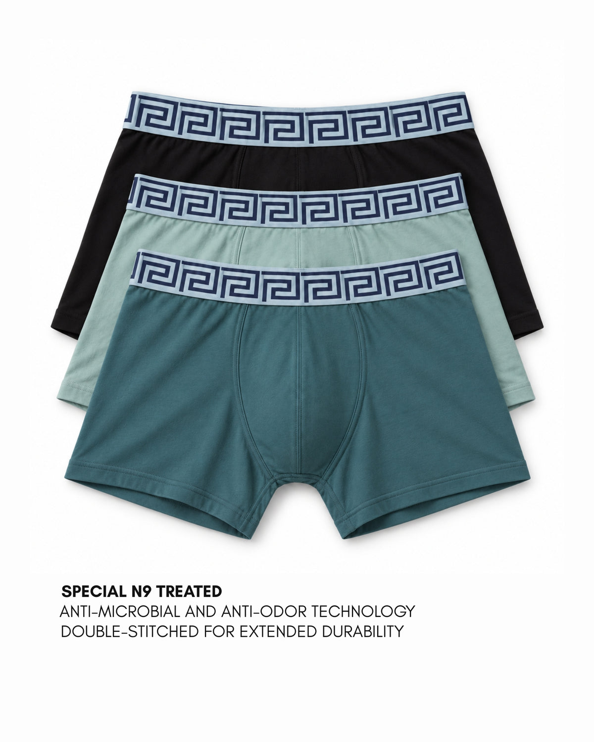 Geometric Luxe Comfort" Men's Trunks (Pack of 3) Green