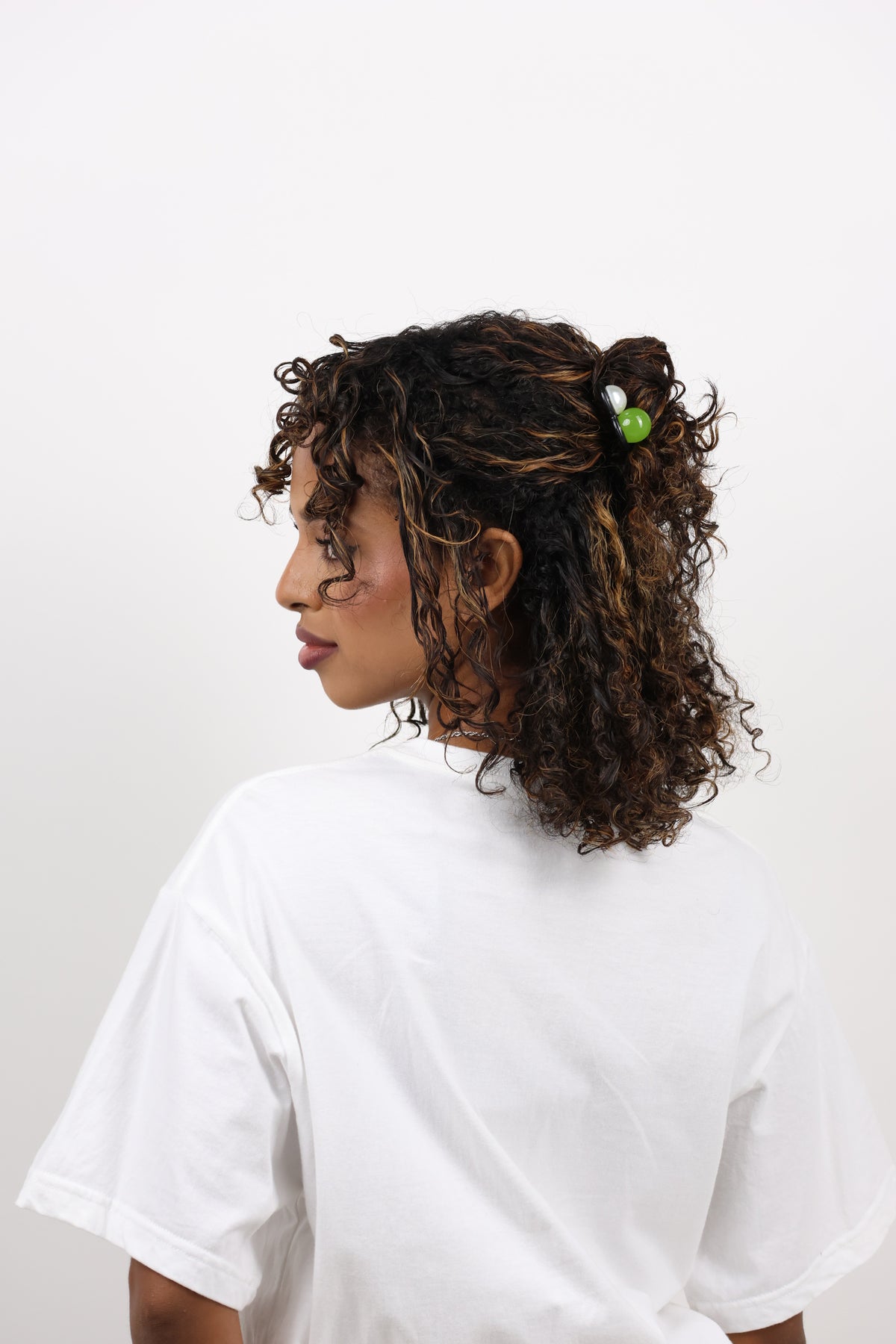 Amber and Champagne Dual Bead Hair Comb Fork