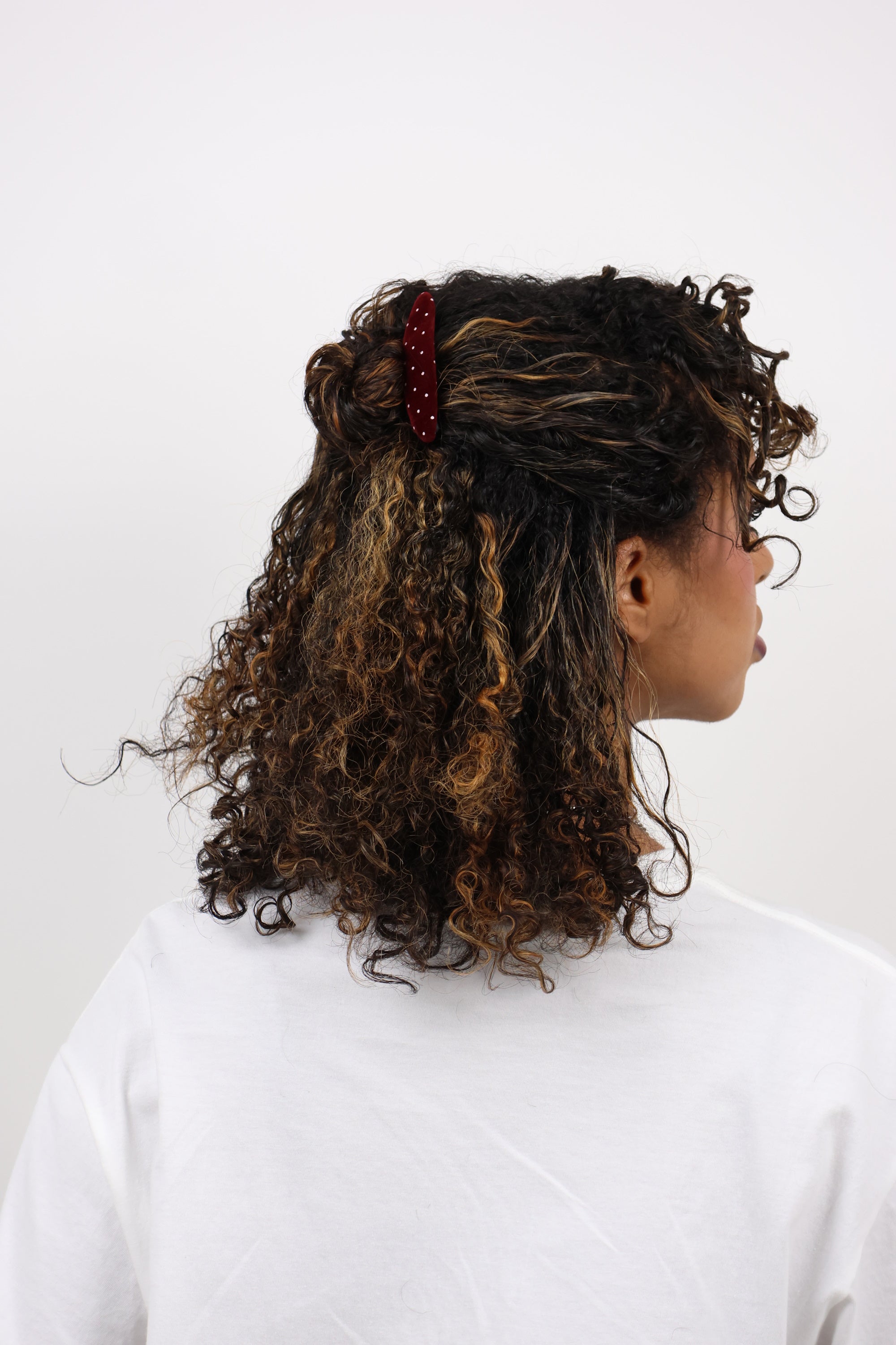 Burgundy Velvet Polka Dot Metal Hair Comb