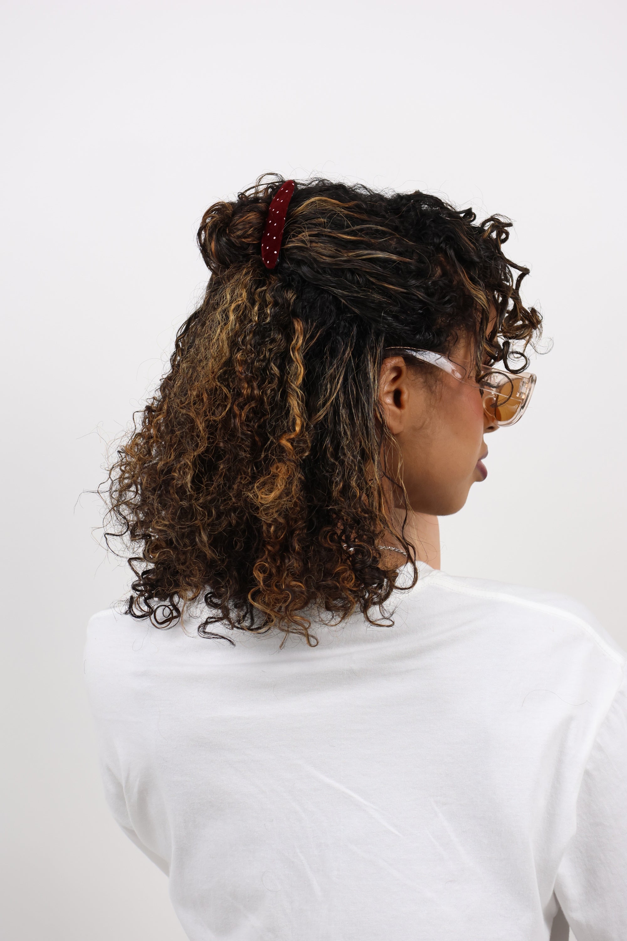 Burgundy Velvet Polka Dot Metal Hair Comb