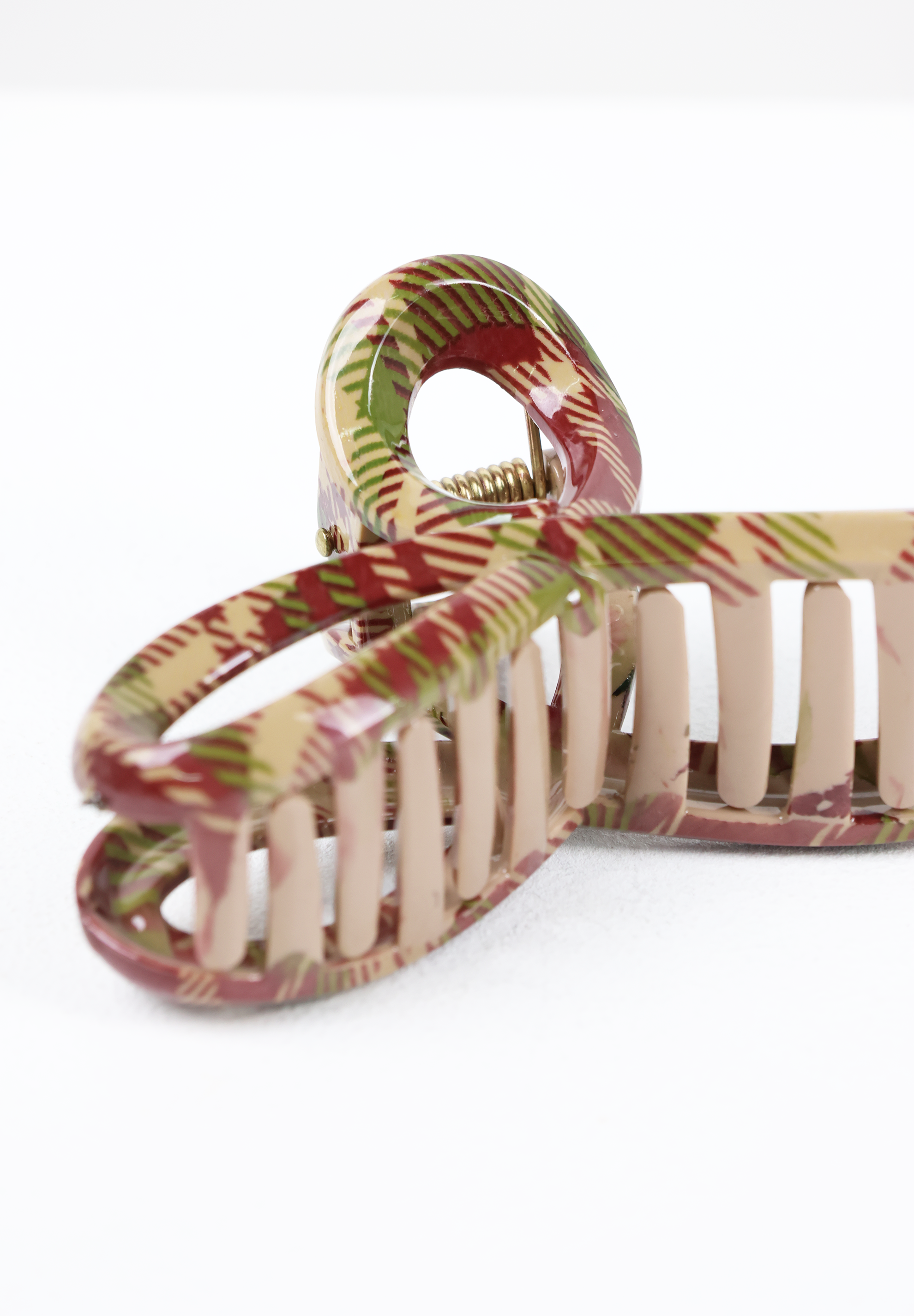 Earthy Plaid Glossy Hair Claw Clip