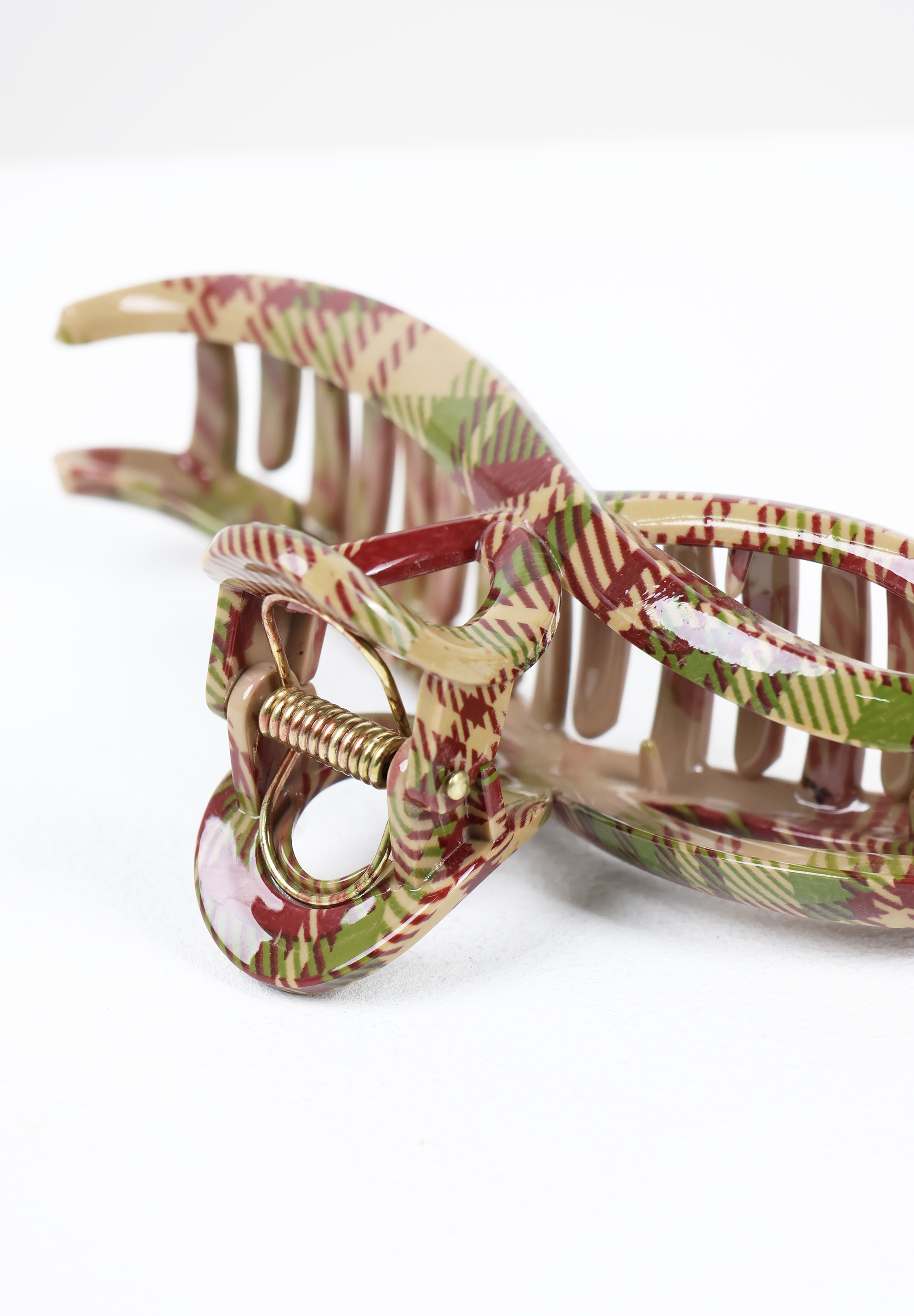Earthy Plaid Glossy Hair Claw Clip