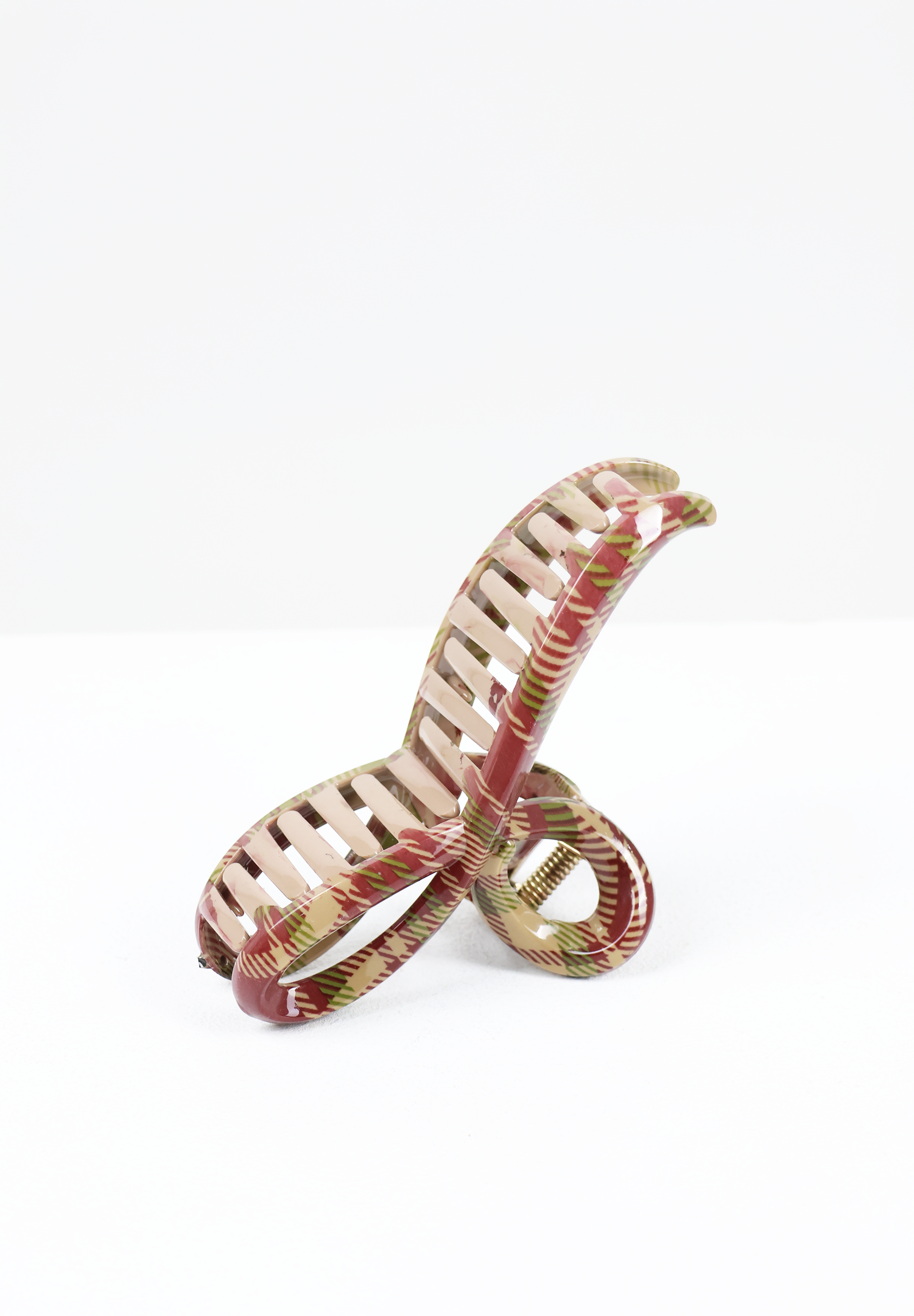 Earthy Plaid Glossy Hair Claw Clip