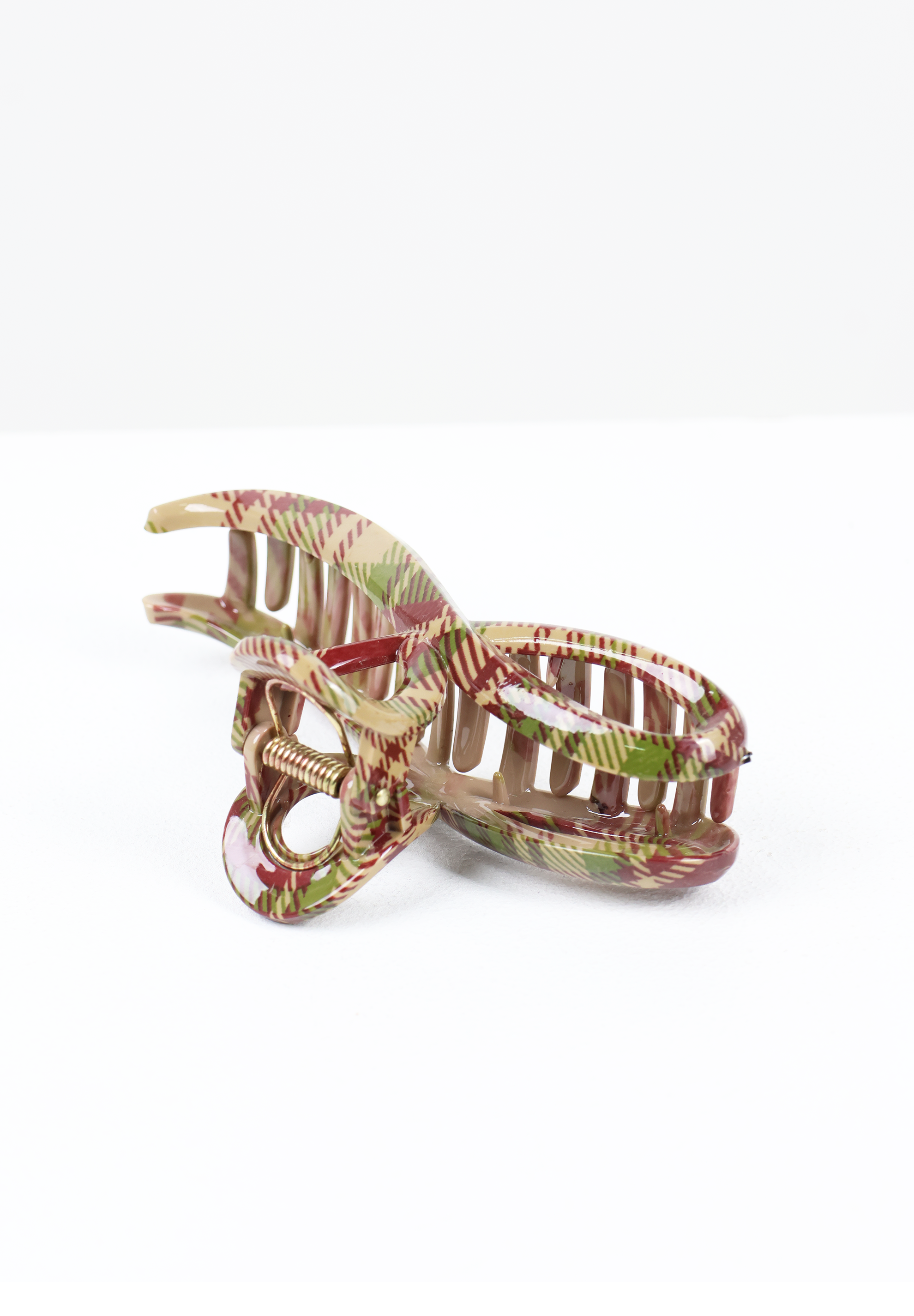 Earthy Plaid Glossy Hair Claw Clip