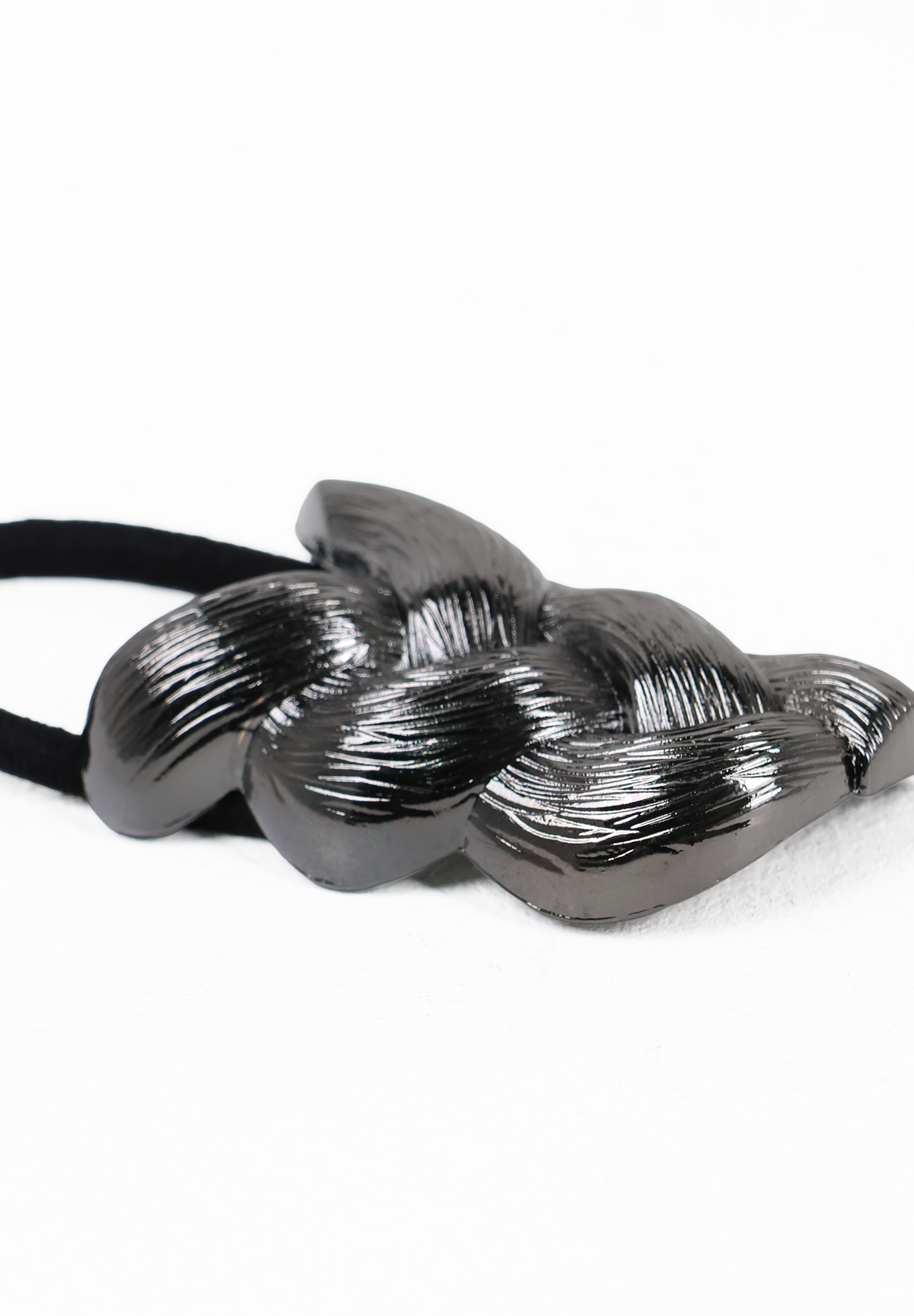 Gunmetal Textured Braided Hair Elastic Tie