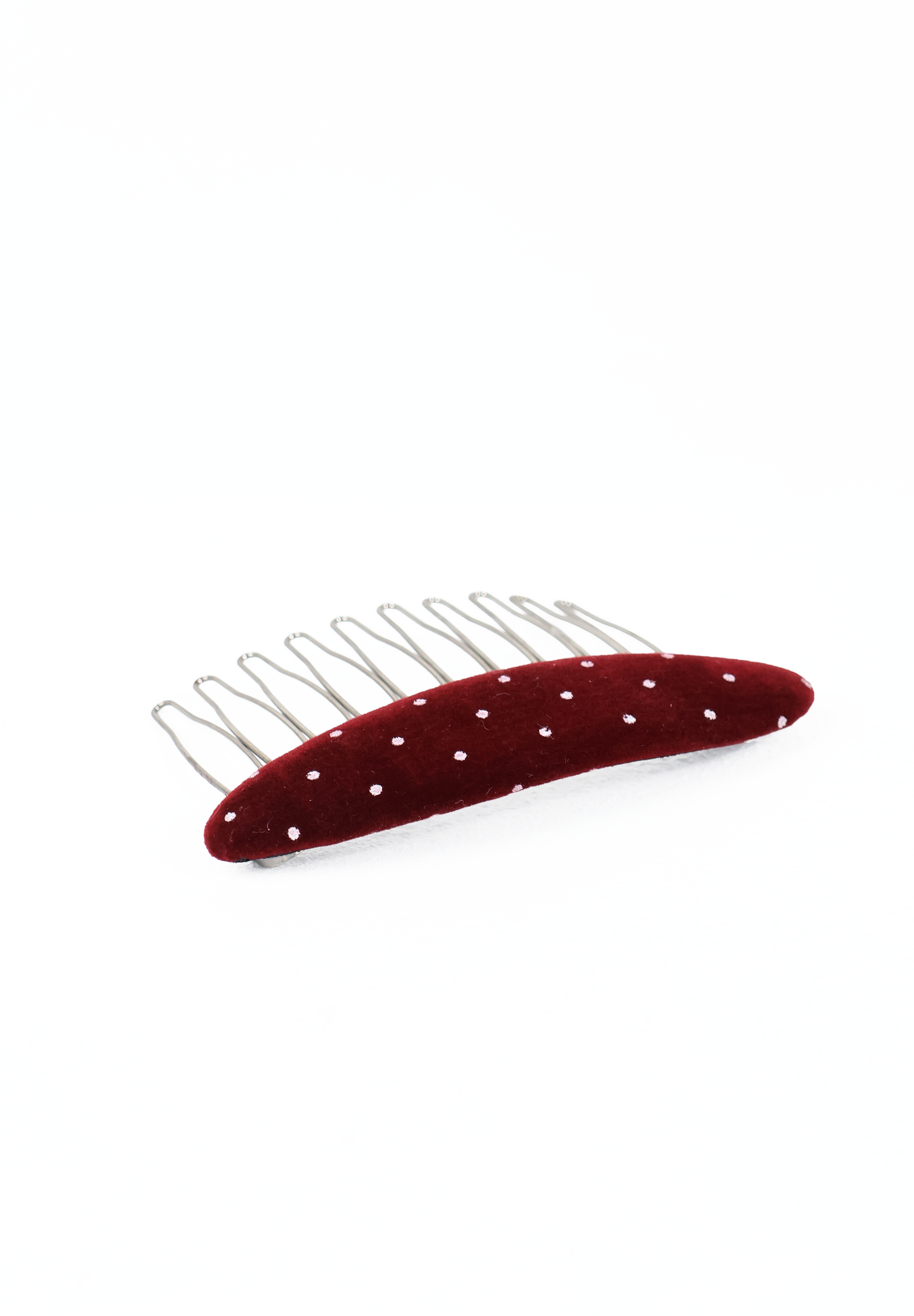 Burgundy Velvet Polka Dot Metal Hair Comb