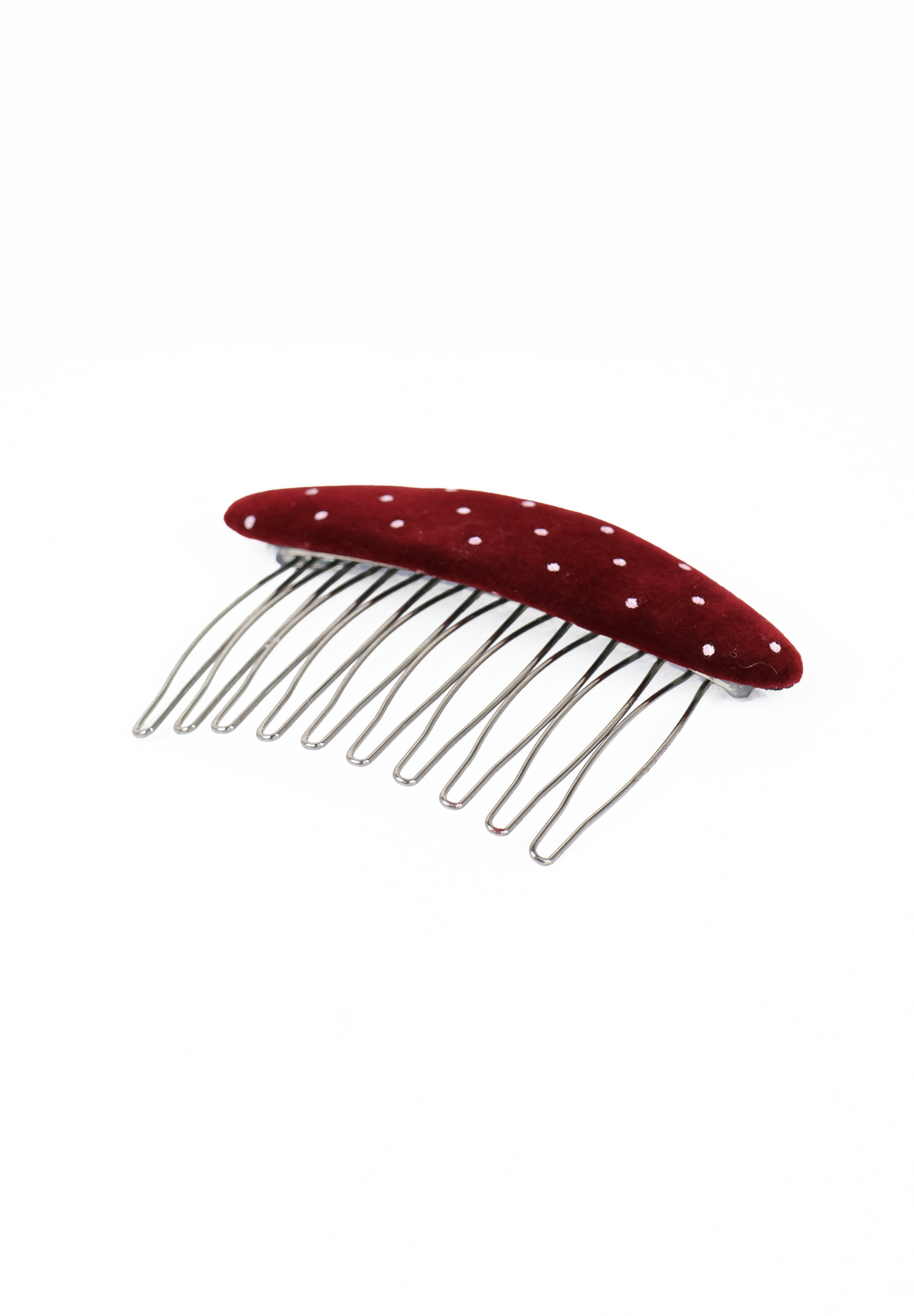 Burgundy Velvet Polka Dot Metal Hair Comb