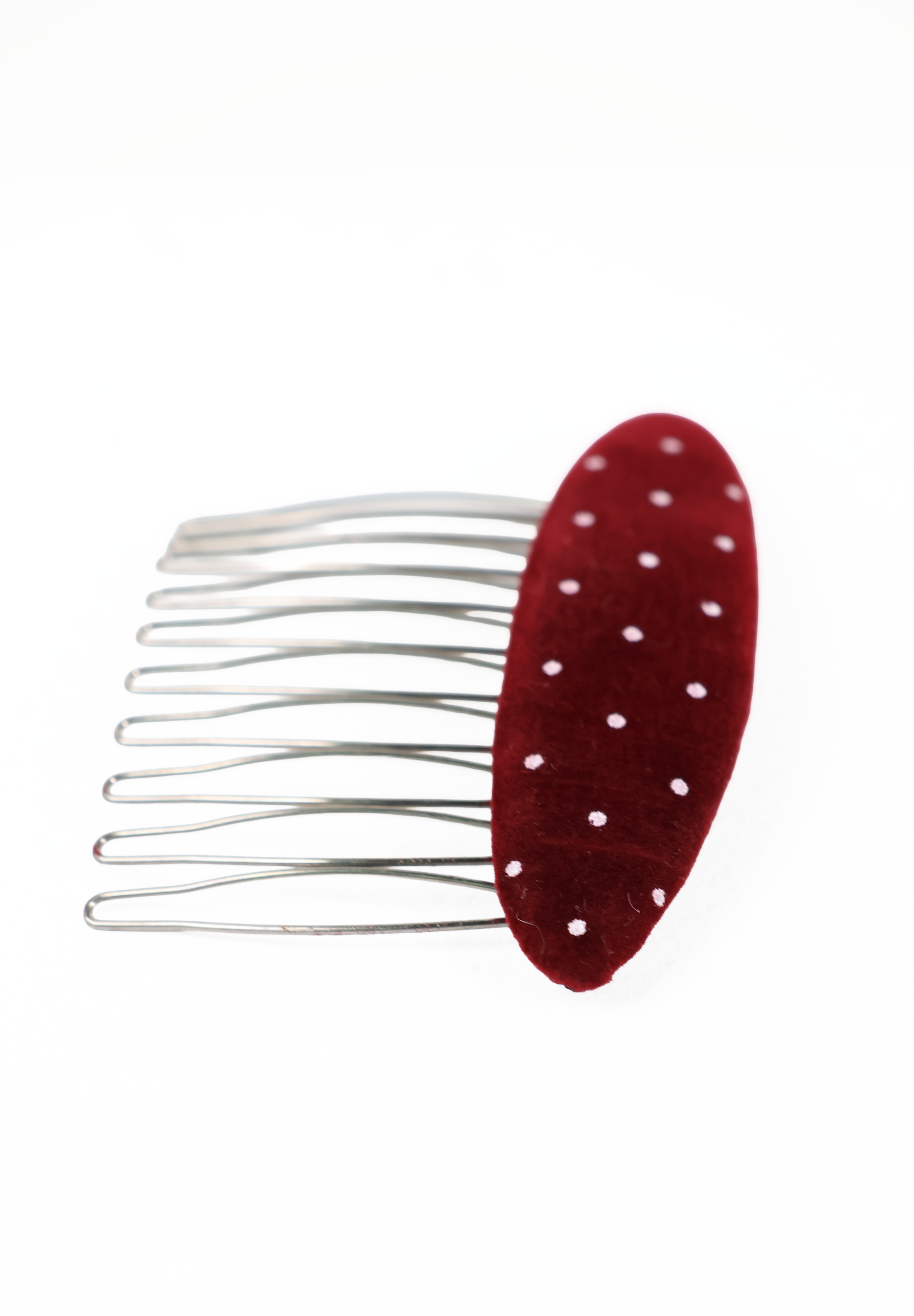 Burgundy Velvet Polka Dot Metal Hair Comb