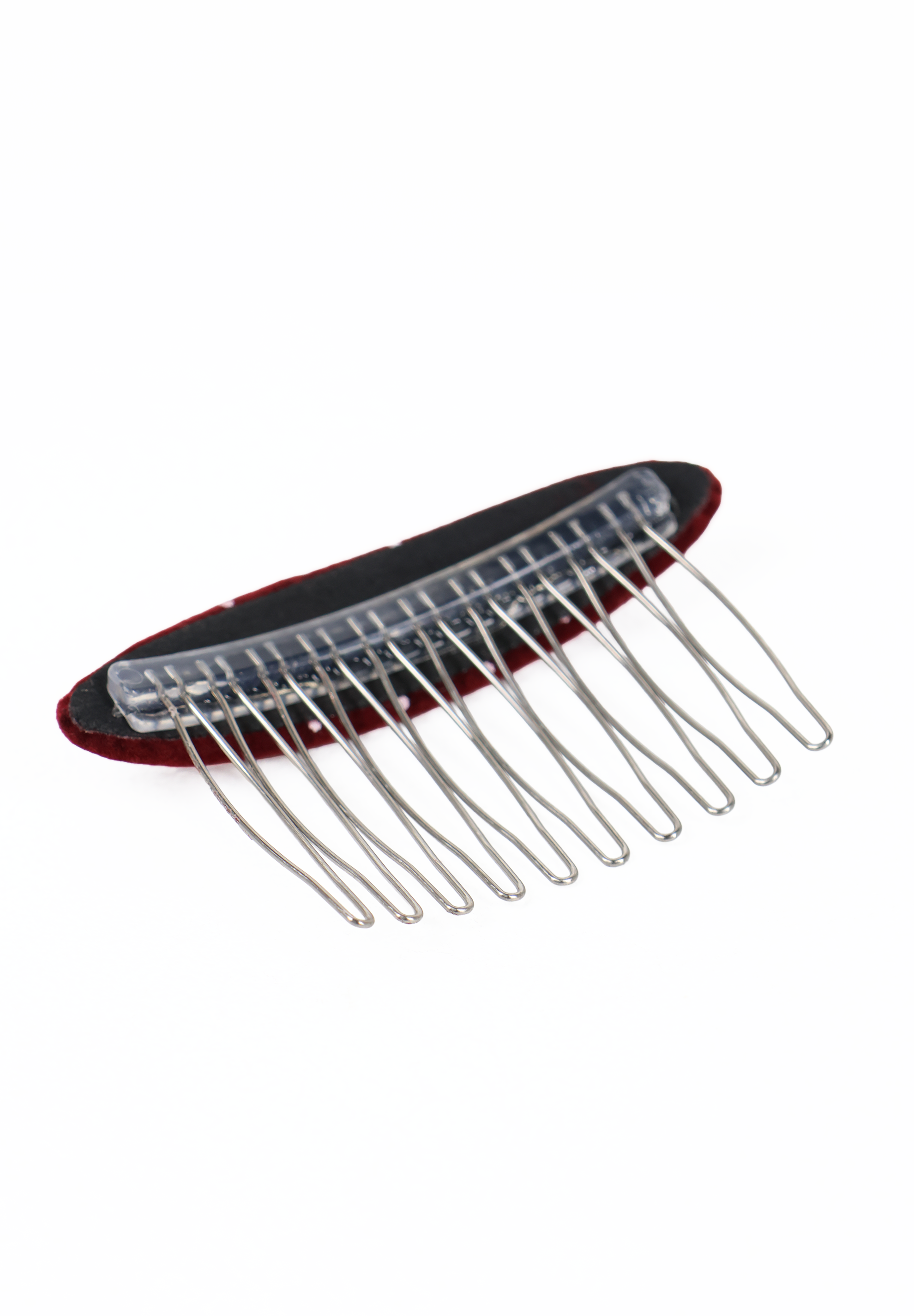 Burgundy Velvet Polka Dot Metal Hair Comb