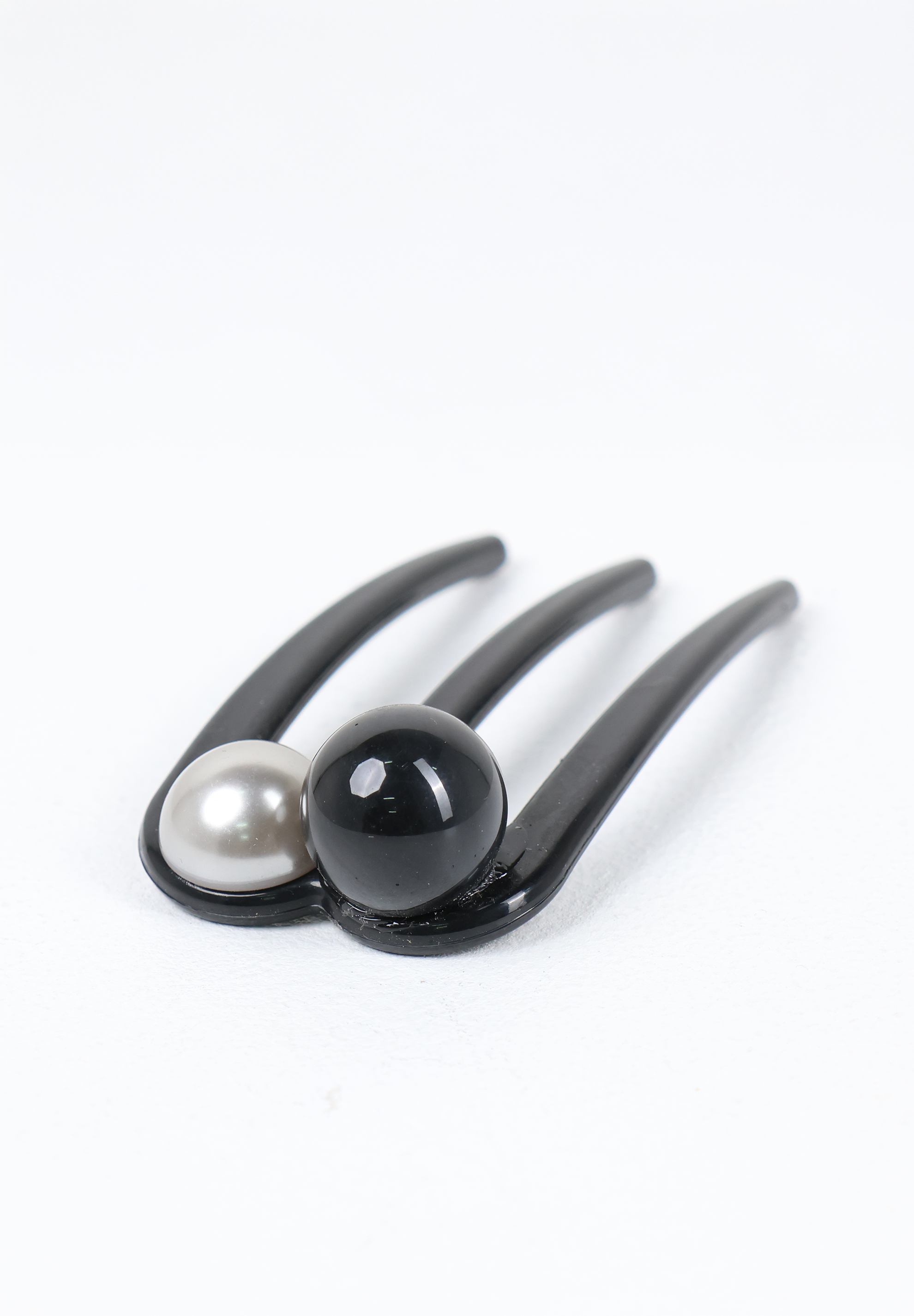 Black and Pearl Dual Bead Hair Comb Fork