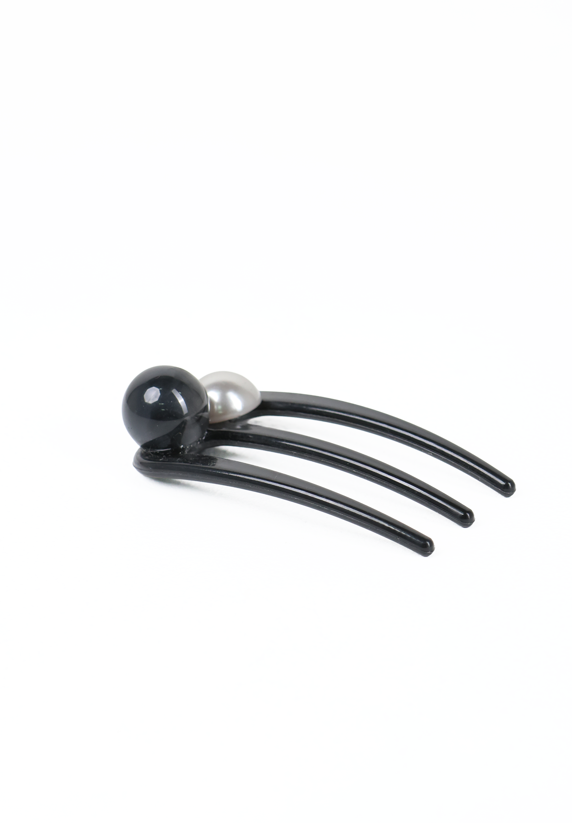 Black and Pearl Dual Bead Hair Comb Fork