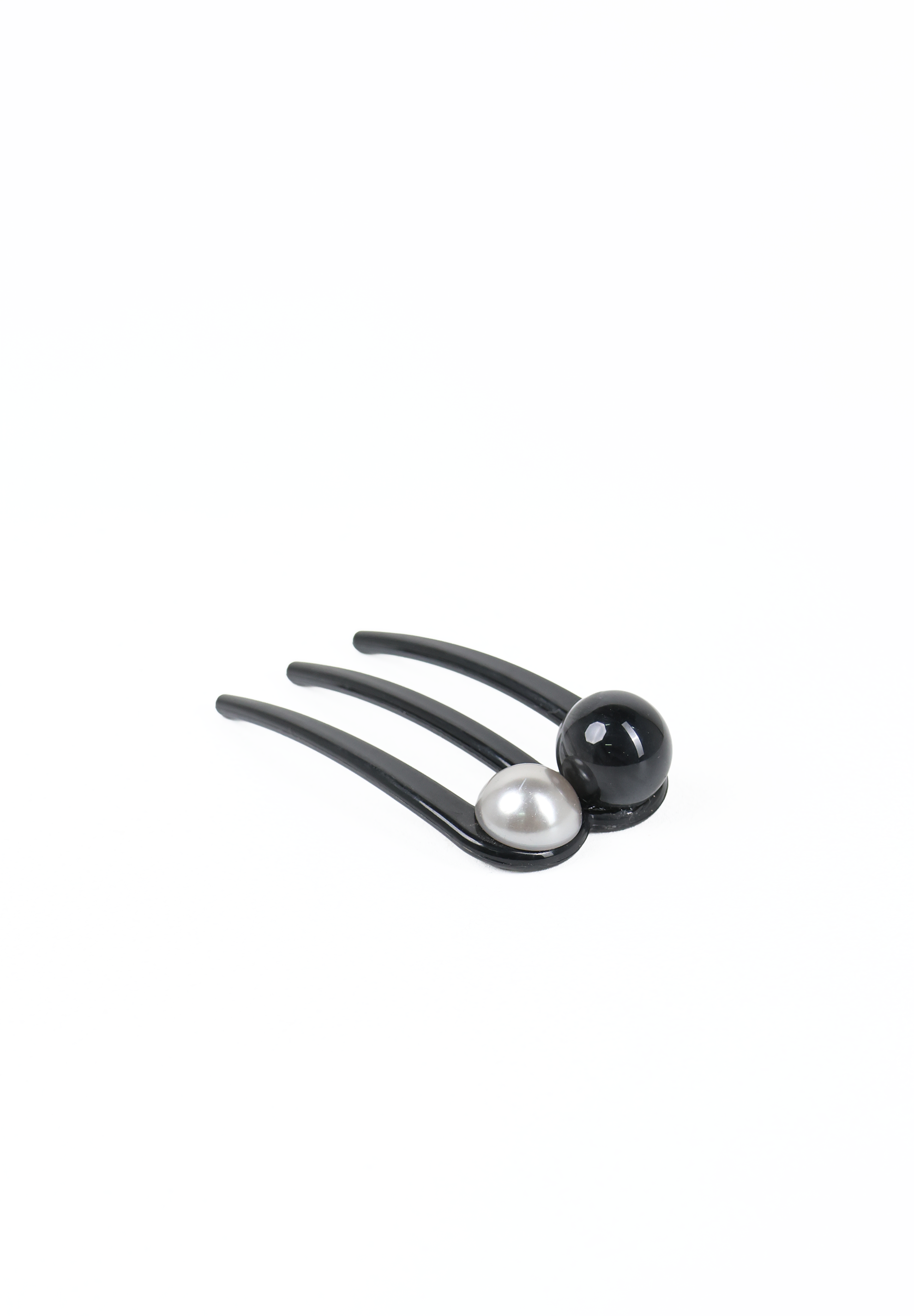 Black and Pearl Dual Bead Hair Comb Fork