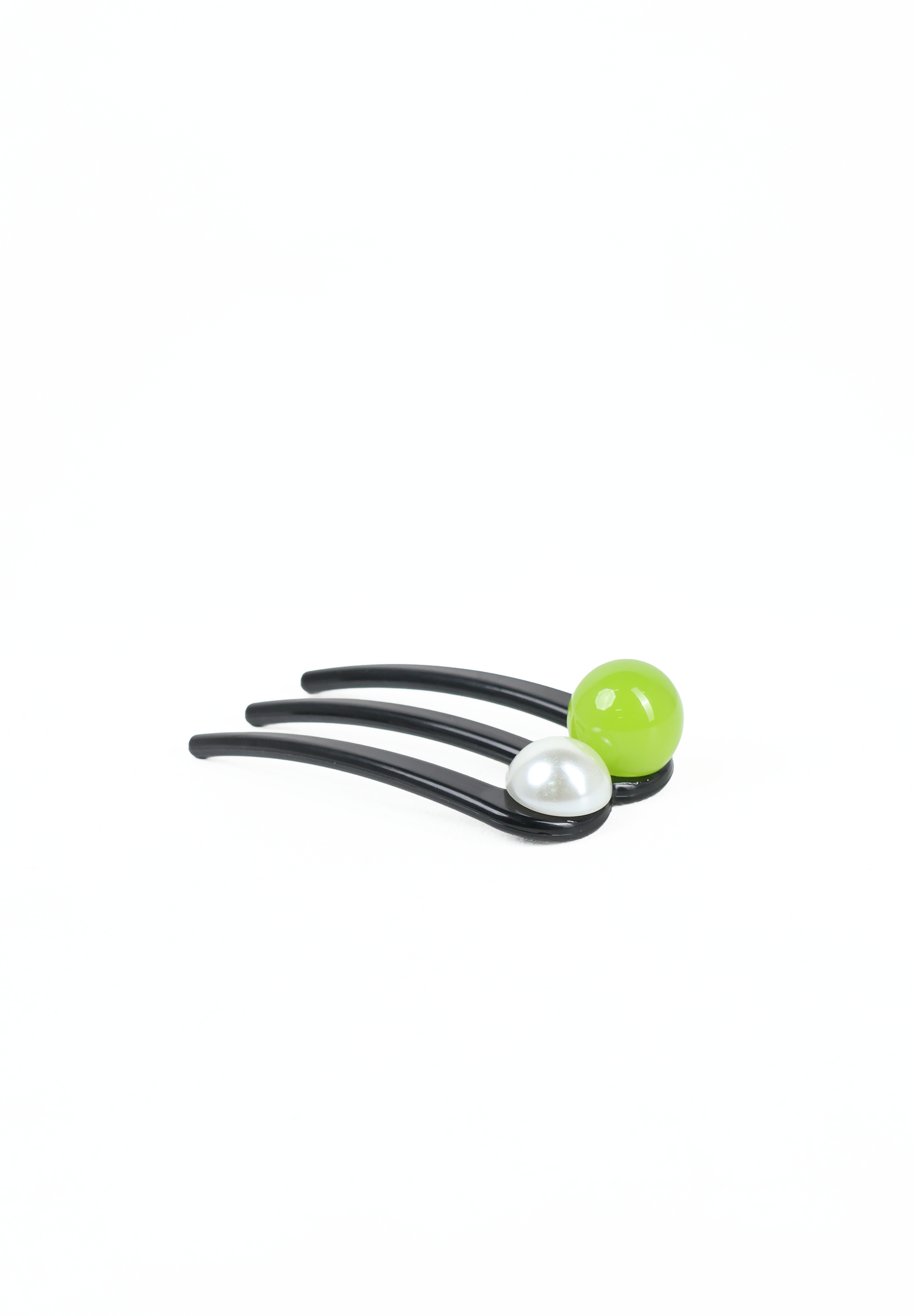 Lime Green and Pearl Dual Bead Hair Comb Fork