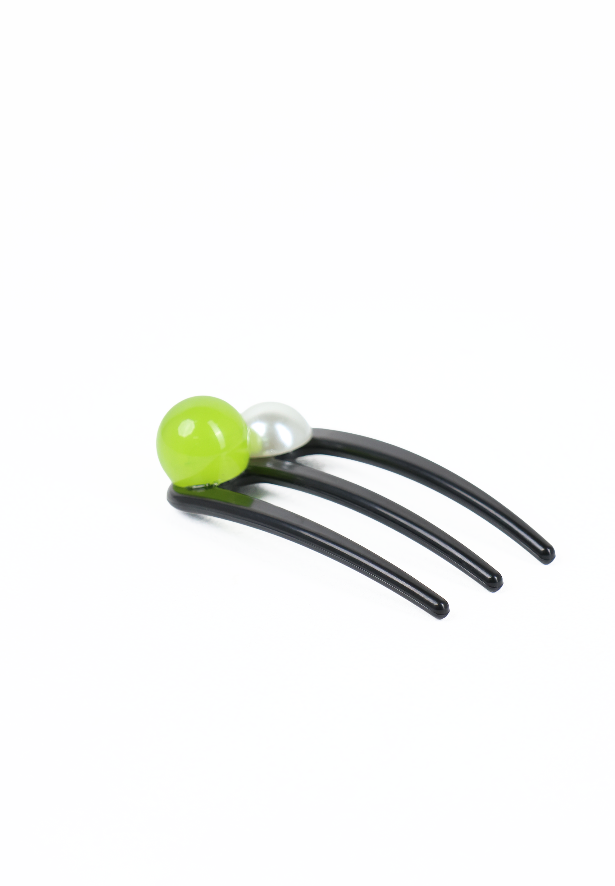 Lime Green and Pearl Dual Bead Hair Comb Fork