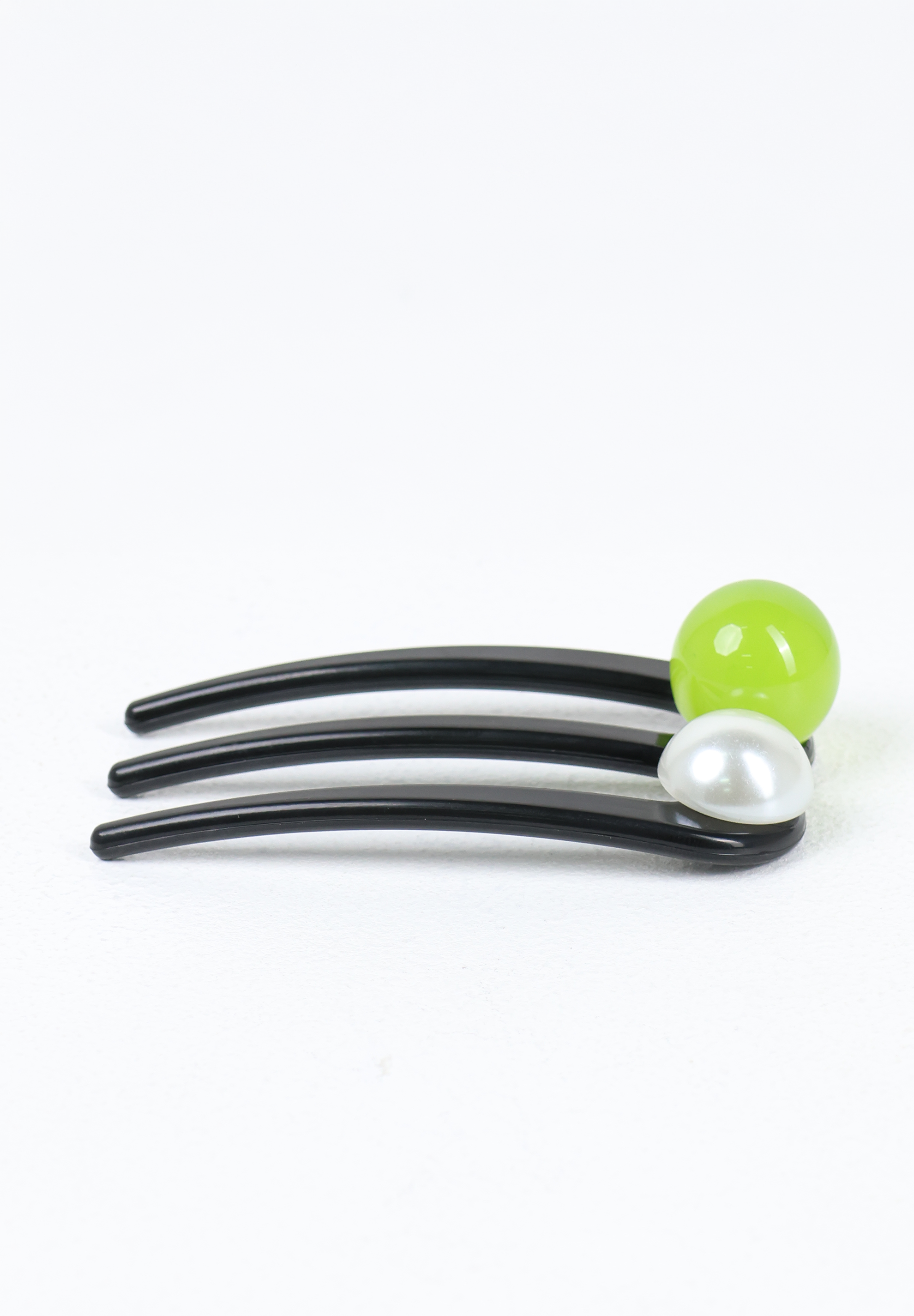 Lime Green and Pearl Dual Bead Hair Comb Fork