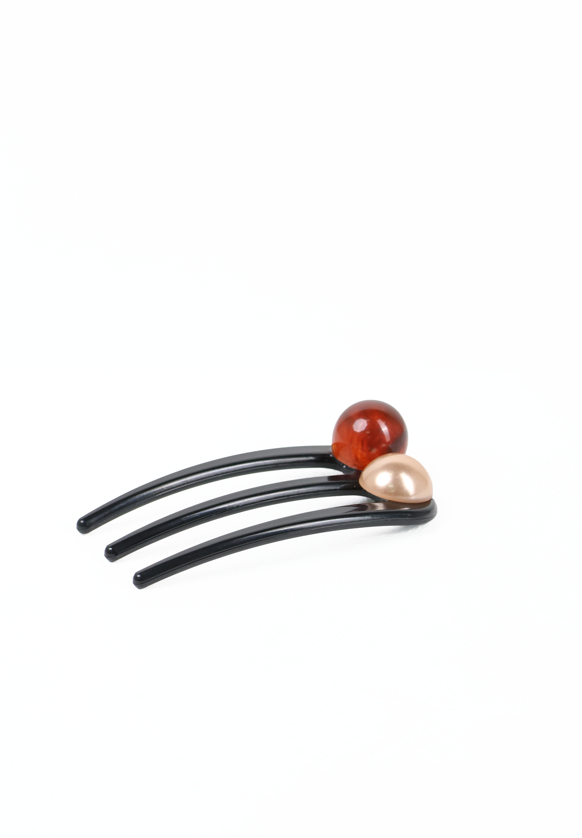 Amber and Champagne Dual Bead Hair Comb Fork