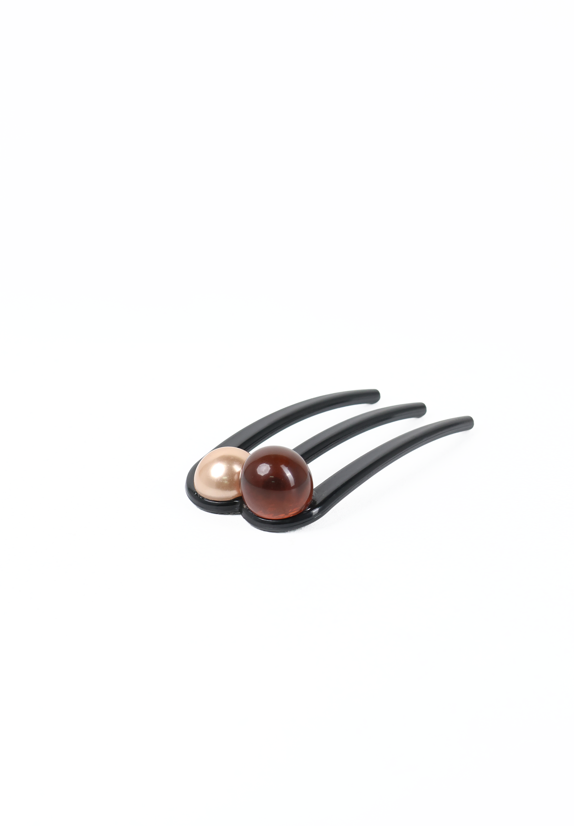 Amber and Champagne Dual Bead Hair Comb Fork