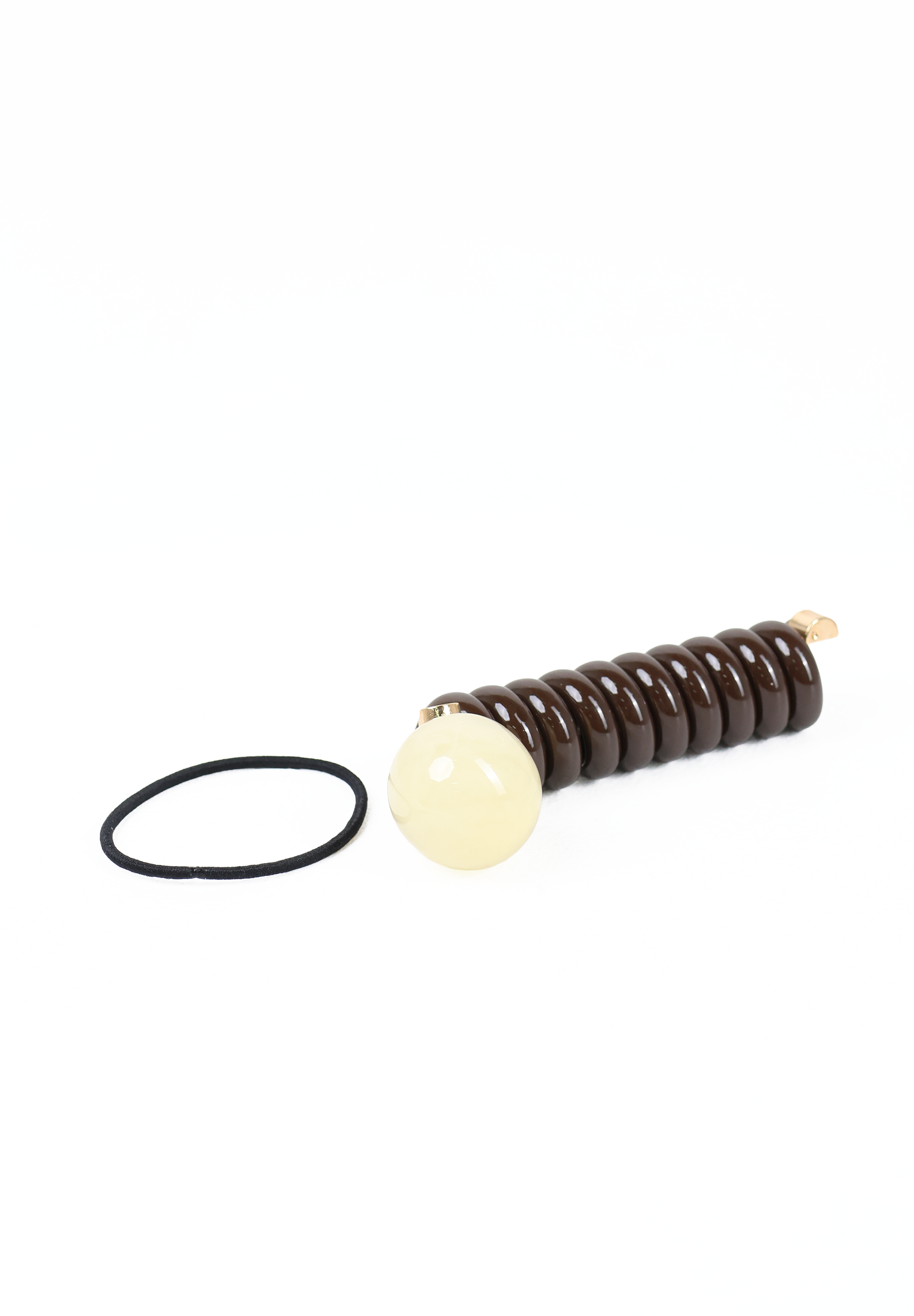 Brown Spiral Hair Wrap with Ivory Bead Accent
