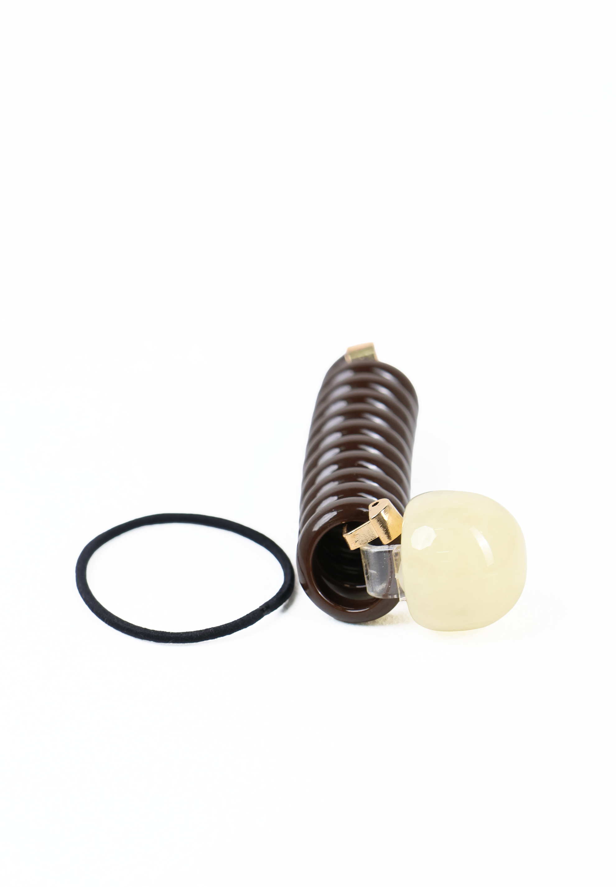 Brown Spiral Hair Wrap with Ivory Bead Accent