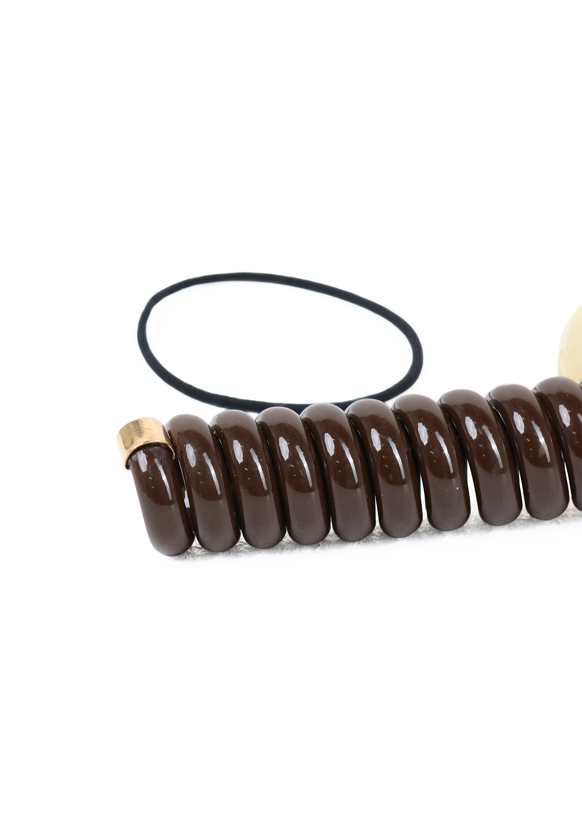 Brown Spiral Hair Wrap with Ivory Bead Accent