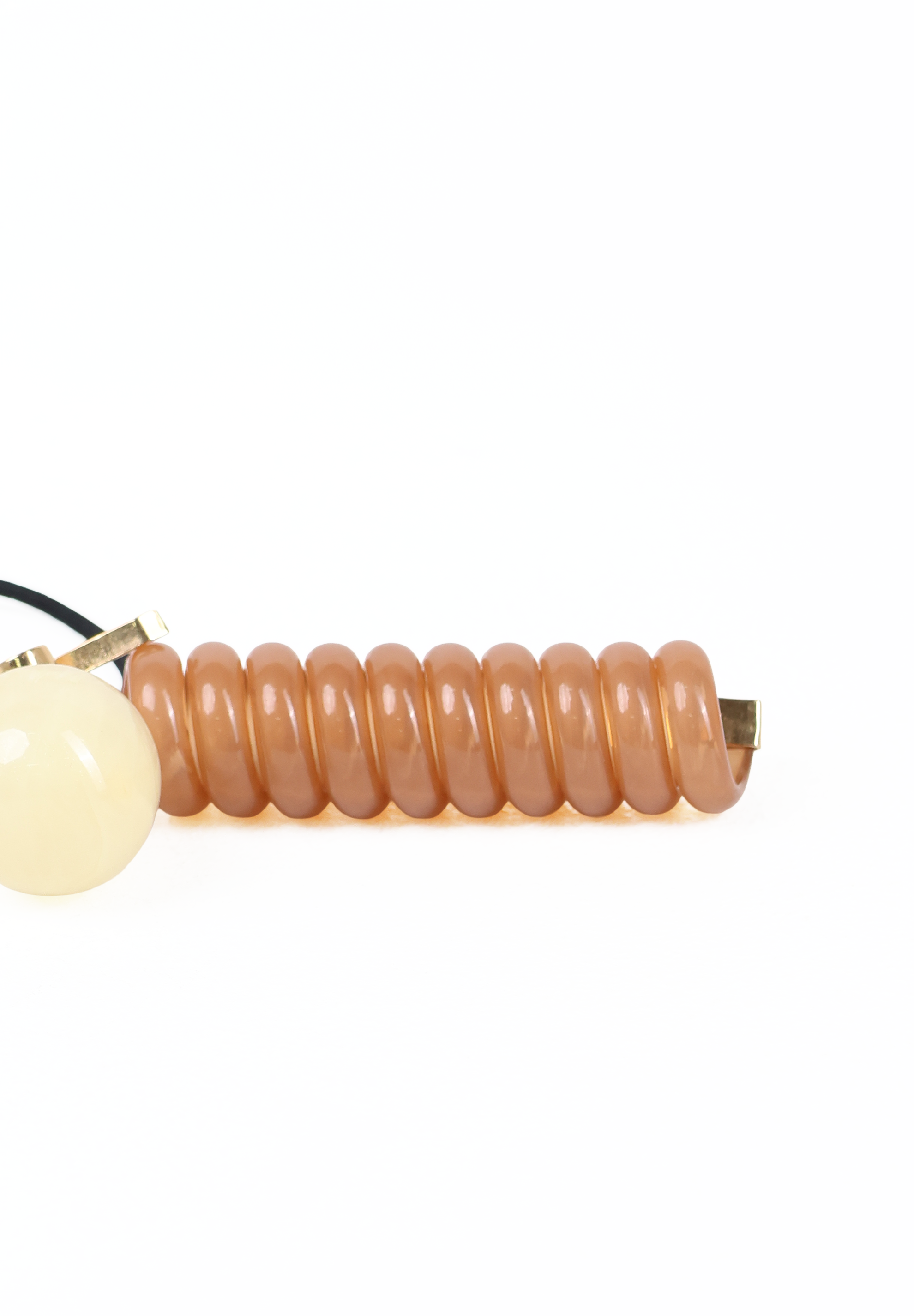 Light Brown Spiral Hair Wrap with Ivory Bead Accent