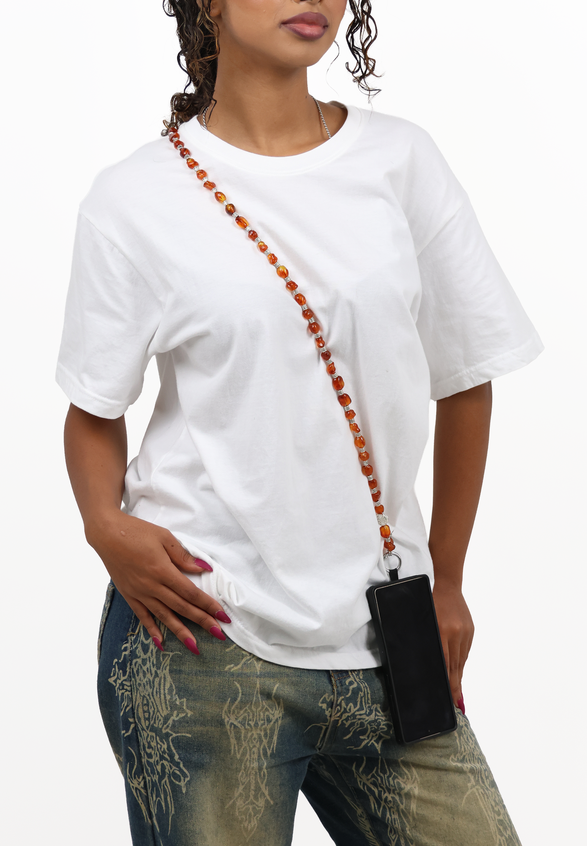 Amber Resin Stone Phone Lanyard Crossbody Strap